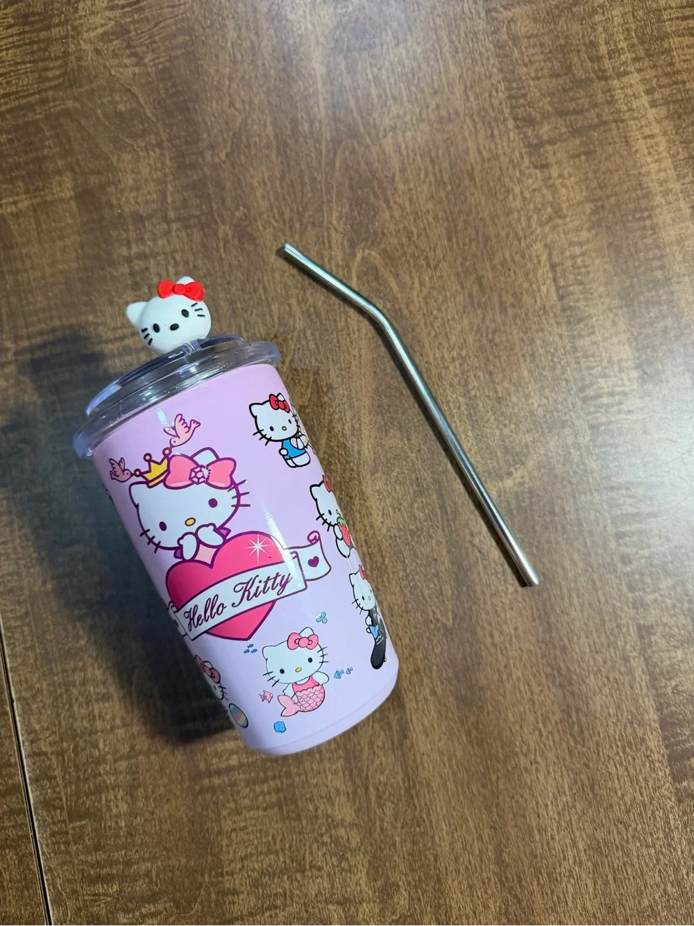 Hello Kitty Pink Character Tumbler with Stainless Straw and Lid Topper